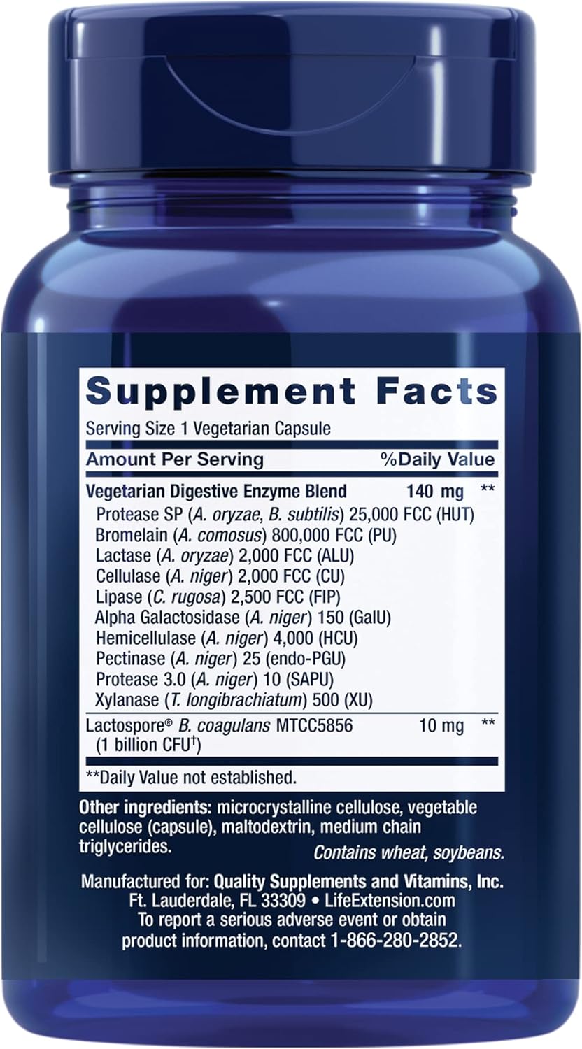 Life Extension Enhanced Super Digestive Enzymes and Probiotics – B. coagulans Probiotic, 10 Digestive Enzymes – Supports Digestion, Comfort & GI Balance – Non-GMO, Vegetarian – 60 Capsules