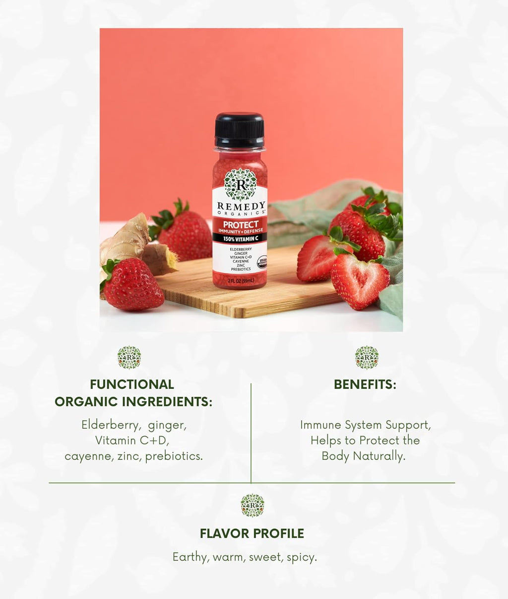 Remedy Organics Immunity Plus Shot, Protect | Boost Energy, Brain Function, Detoxification, and Metabolism | Brain Juice | Certified-Organic Ingredients 12 Packs