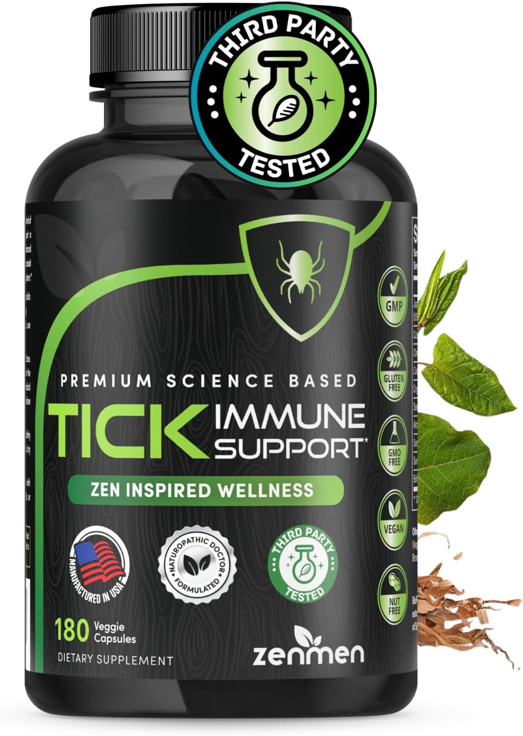 Zenmen Daily Tick Guard Immune Support Supplement - Improved Formula - Japanese Knotweed, Cat's Claw, Chinese Skullcap, Cryptolepis Sanguinolenta, Sweet Wormwood - 180 Vegan Capsules, Made in The USA
