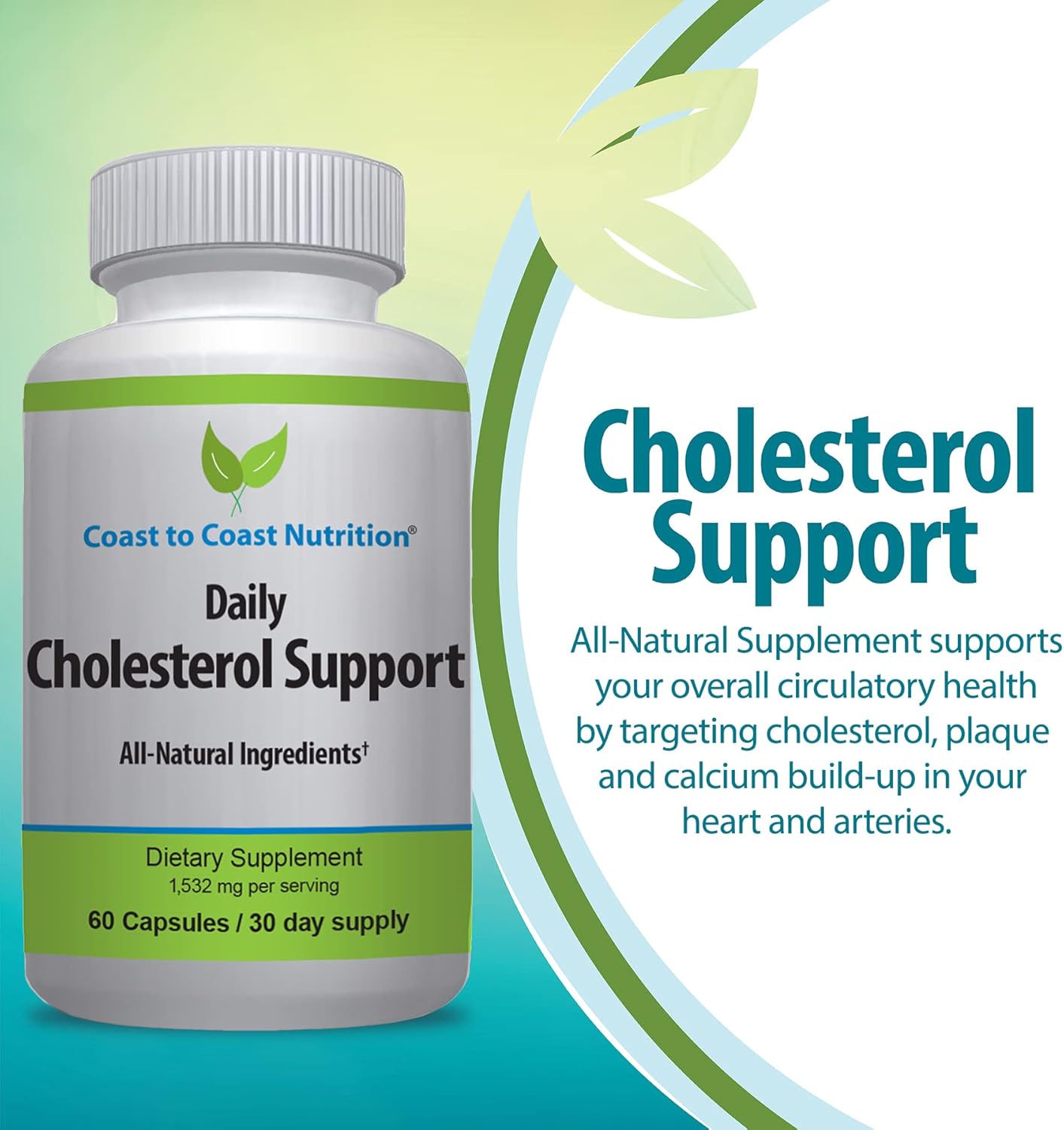 Cholesterol Support Supplement - Support Cardiovascular & Artery Performance, Target Bad LDL Levels & Plaque Calcium Buld-Up - Promote Circulation & Blood Flow - 60 Capsules