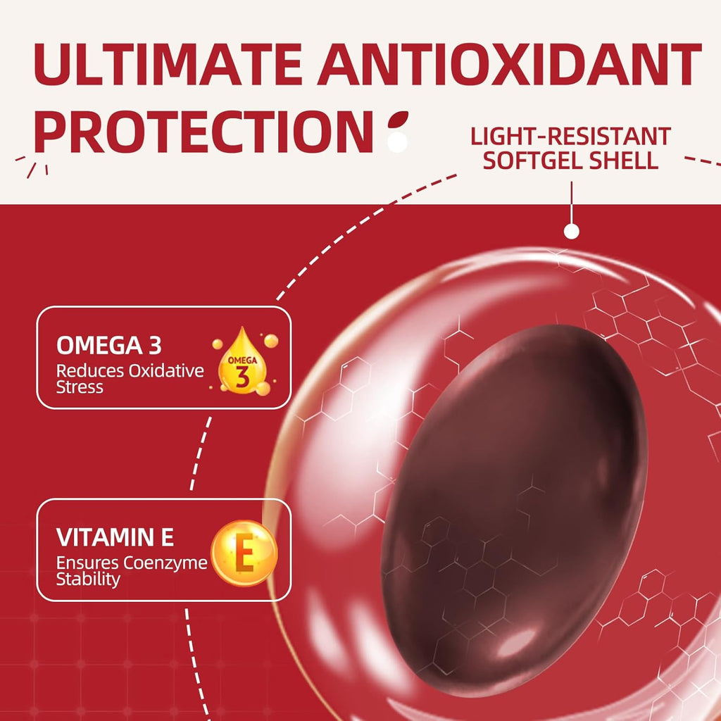 CoQ10-400mg-Softgels with PQQ & Omega 3, Maximum Absorption Coenzyme Q10, Powerful Antioxidant for Heart Health & Energy Production, 120 Count, Non-GMO