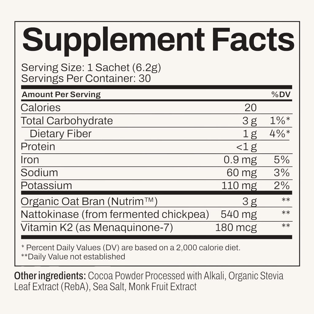 Toku Flow, Functional Daily Powder with 10,800 FU Soy-Free Nattokinase, Vitamin K2 MK7 & Oat Beta Glucan, Plant-Based Formula, Chocolate Flavor, 30 Packets