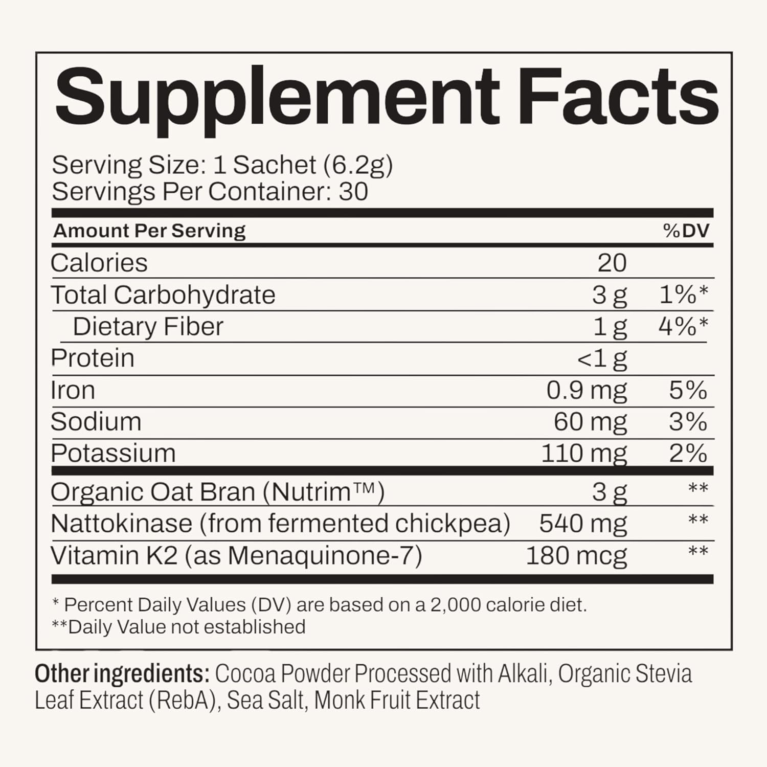 Toku Flow, Functional Daily Powder with 10,800 FU Soy-Free Nattokinase, Vitamin K2 MK7 & Oat Beta Glucan, Plant-Based Formula, Chocolate Flavor, 30 Packets