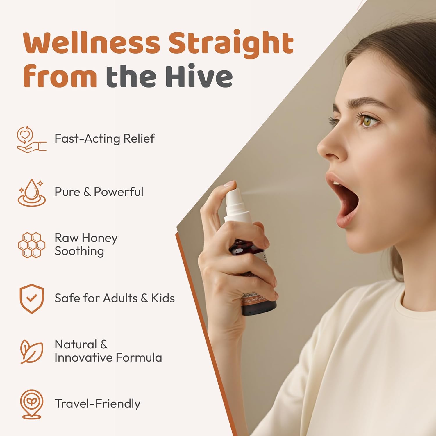 Bee and You Propolis Ginger Raw Honey Soothing Throat Spray, Ultra Pure, Immune Support Supplement, Oral Health, Antioxidants, Keto, Paleo, Gluten-Free, 1 Fl Oz