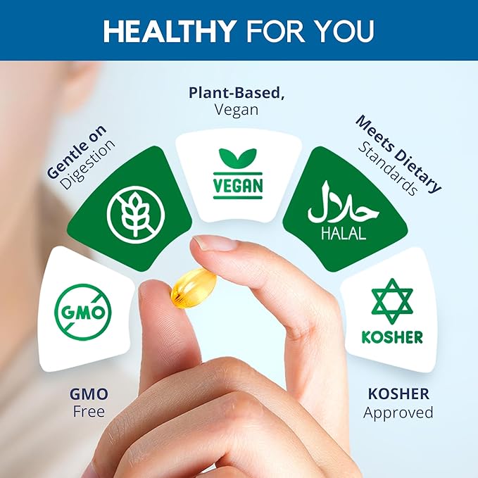 Vegan Omega-3 Fish Oil Alternative from Algae Oil - High Potency EPA & DHA Supplement - Easy to Swallow Small Soft Gel Capsules