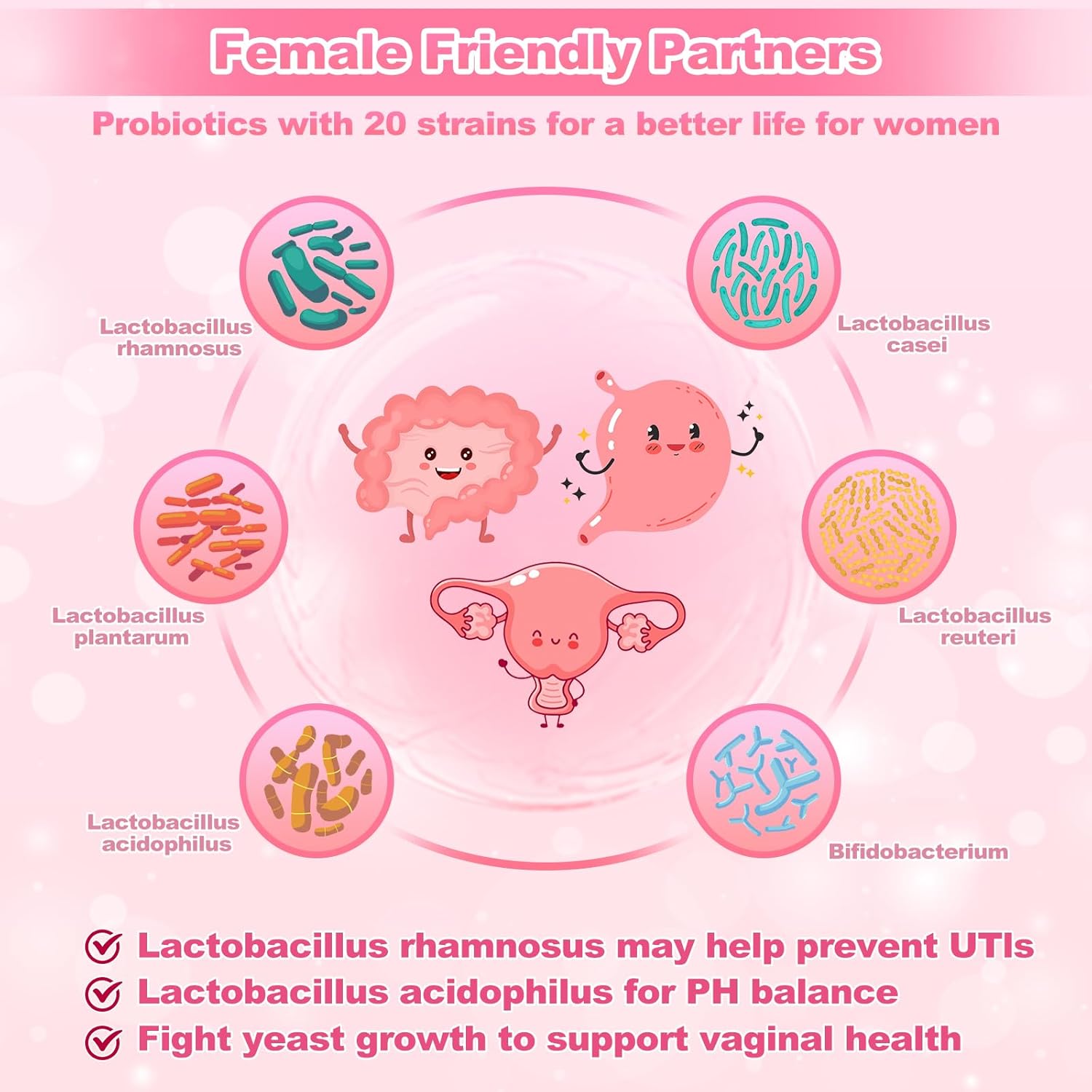 KFG Women's Probiotic, 100 Billion CFUs, 20 Strains, with Organic Prebiotics+Cranberry & D-Mannose, for Boost Immune, Digestive, Gut, Vaginal & Urinary Health, Gluten Dairy & Soy Free, 100 Tablets.