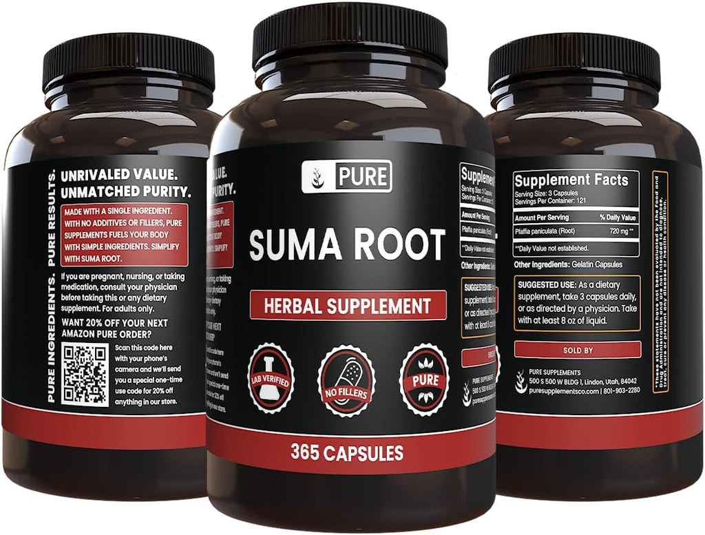 PURE ORIGINAL INGREDIENTS Suma Root (365 Capsule), No Magnesium or Rice Fillers, Always Pure, Lab Verified