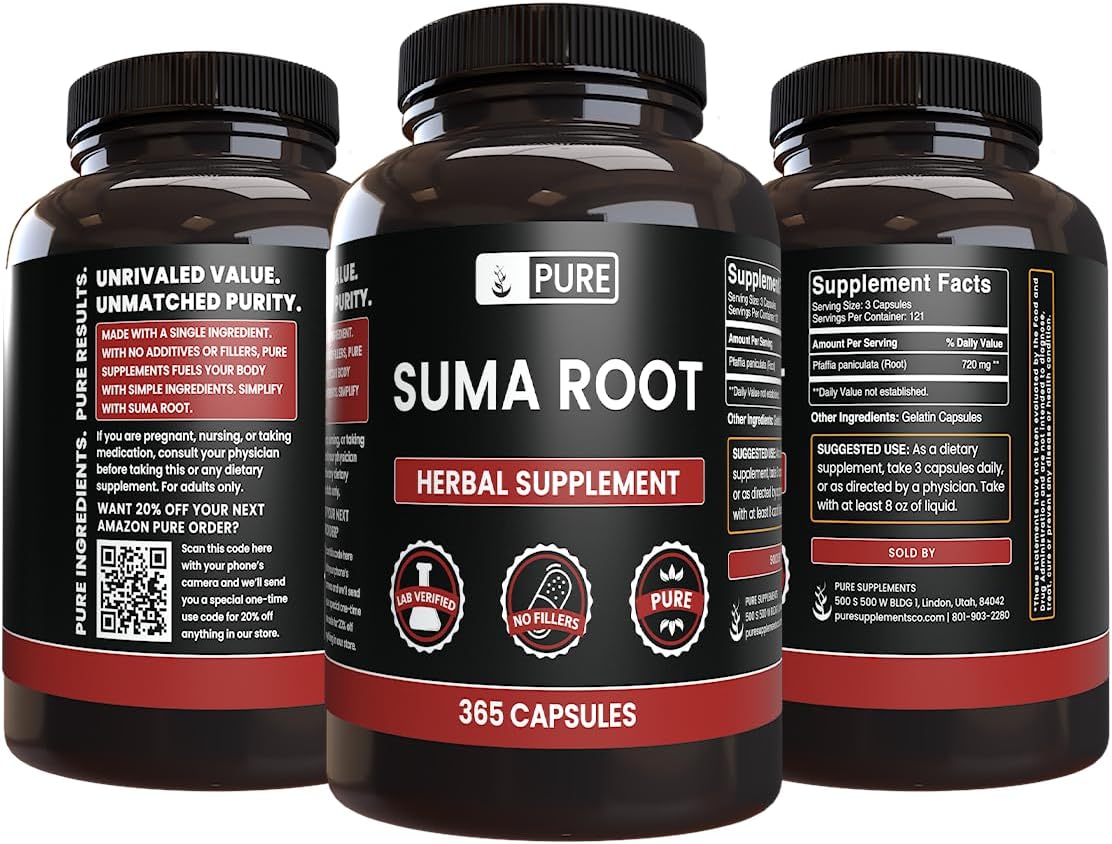 PURE ORIGINAL INGREDIENTS Suma Root (365 Capsule), No Magnesium or Rice Fillers, Always Pure, Lab Verified