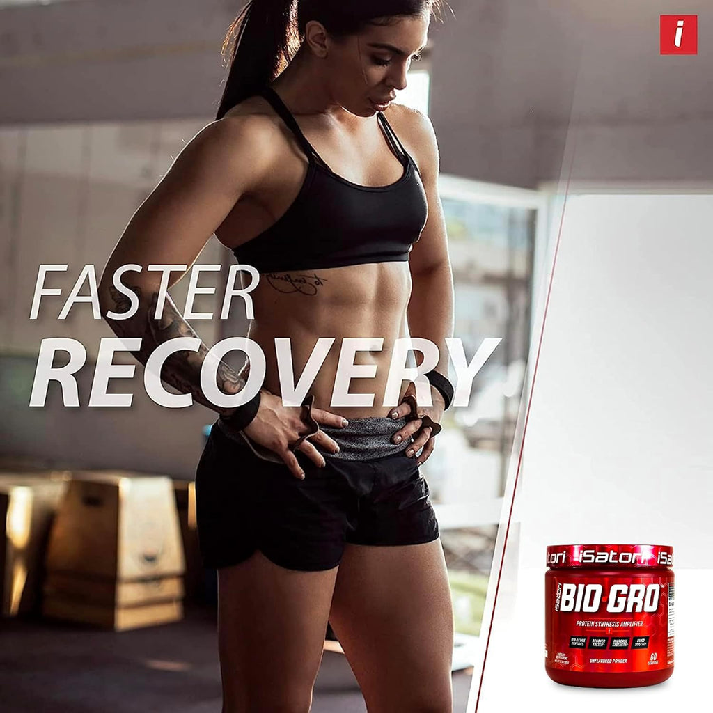 iSatori BIO-GRO Protein Synthesis Amplifier, for Muscle Recovery & Growth, Enhanced Stimulant Free Pre Workout & Colostrum Supplement with Bio-Active Peptides- Unflavored (60 Servings)