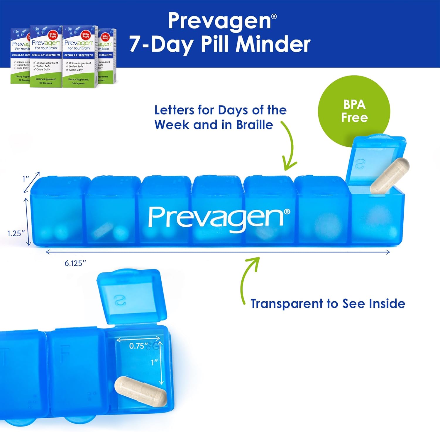 Prevagen Regular Strength - 120 Capsules (4 Month Supply) | Formulated for Your Brain | 10mg of Apoaequorin Plus Vitamin D3 with 7-Day Pill Minder