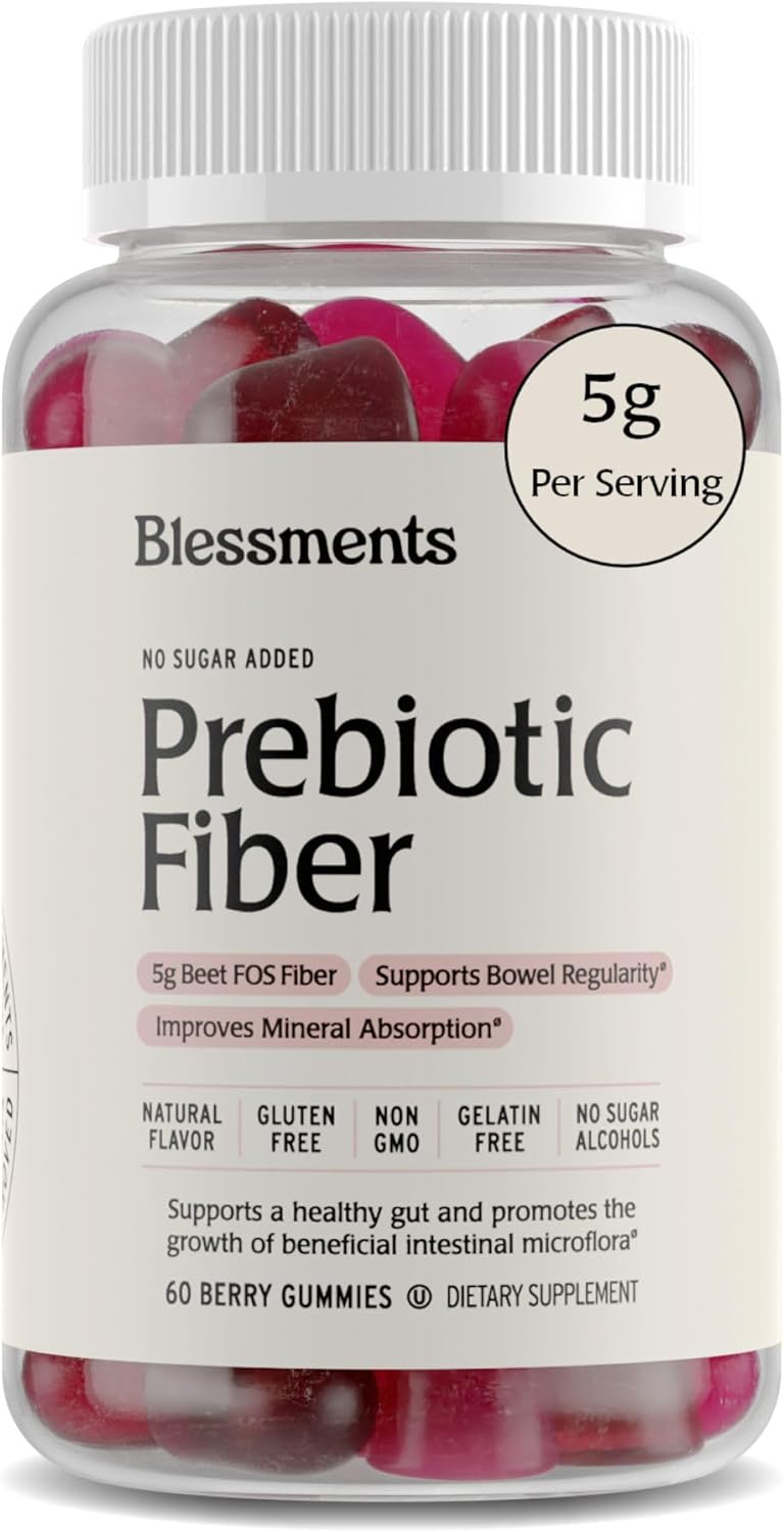 Prebiotic Fiber Gummies for Adults & Kids with No Added Sugar- 5g (60 Count) High Fiber Supplement Gummies - Vegan - Keto Friendly - Digestive Health Supplements