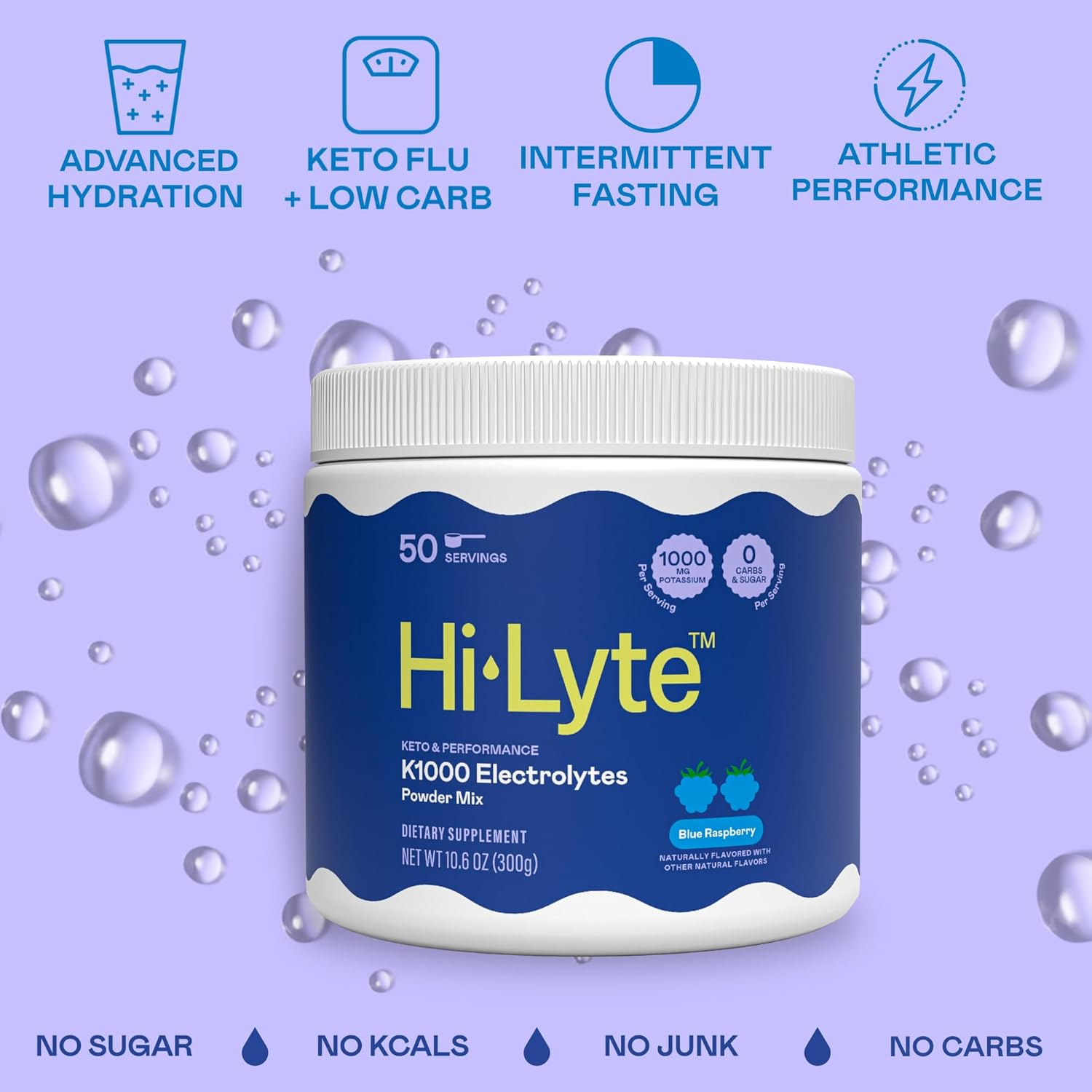 Hi-Lyte K1000 Electrolytes Powder Blue Raspberry Keto & Performance, 50 Servings