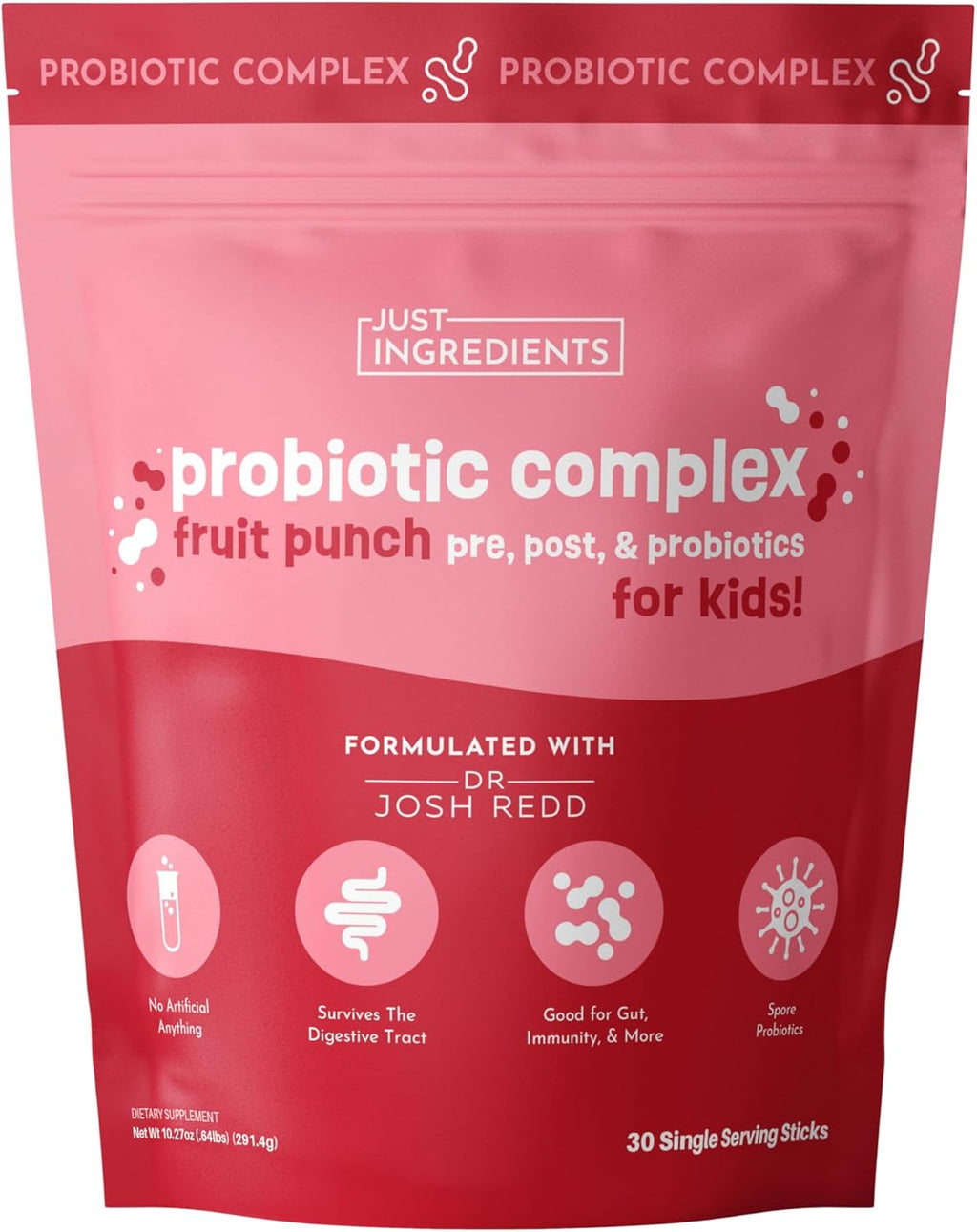 Kids Probiotic Complex Drink Mix – Fruit Punch Flavor – 30 Single-Serving Sticks | Prebiotic, Probiotic & Postbiotic Blend | Supports Gut Health, Digestion & Immune Function*