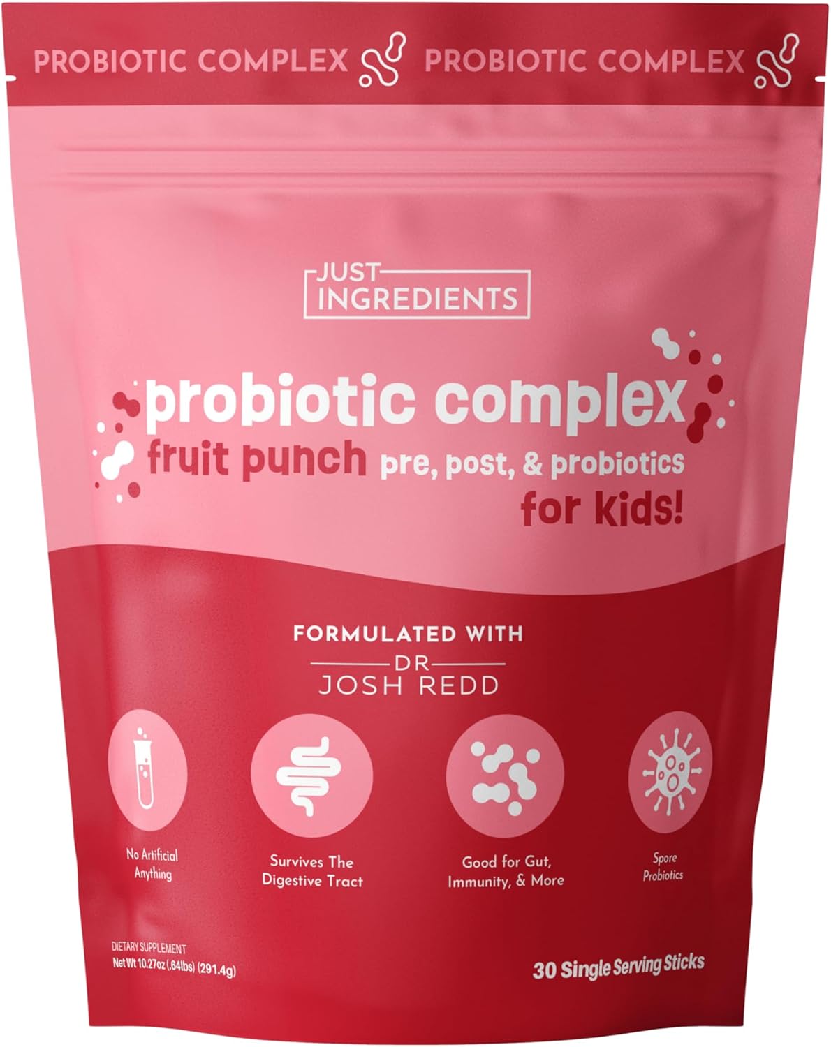 Kids Probiotic Complex Drink Mix – Fruit Punch Flavor – 30 Single-Serving Sticks | Prebiotic, Probiotic & Postbiotic Blend | Supports Gut Health, Digestion & Immune Function*