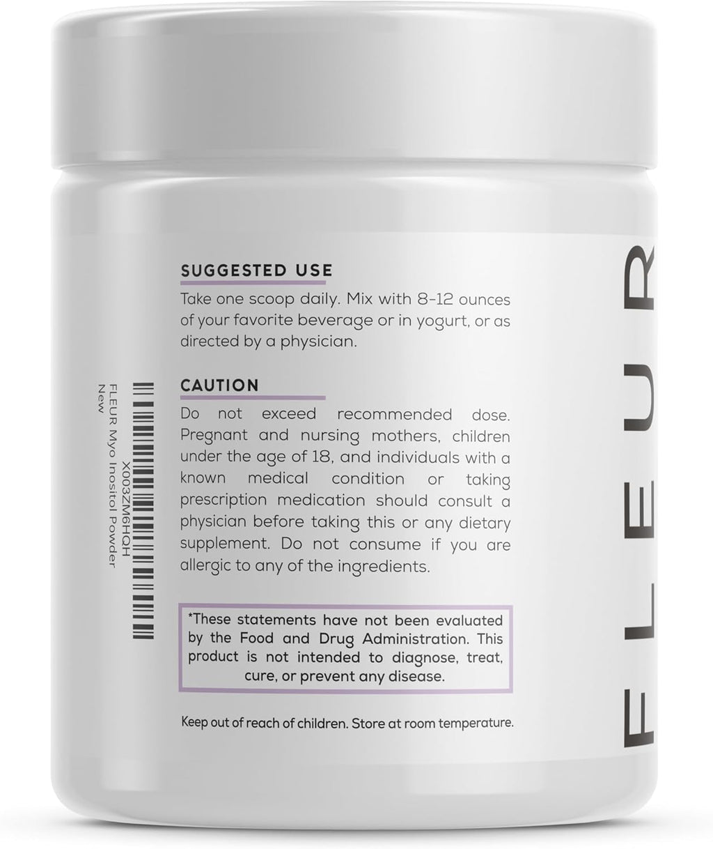 FLEUR Myo-Inositol & D-Chiro Inositol Powder, Hormone Balance and Ovarian Function Support for Women,Supplement for PCOS Symptom Relief, Regulates Menstrual Cycle, Unflavored, 4.34oz (123g)