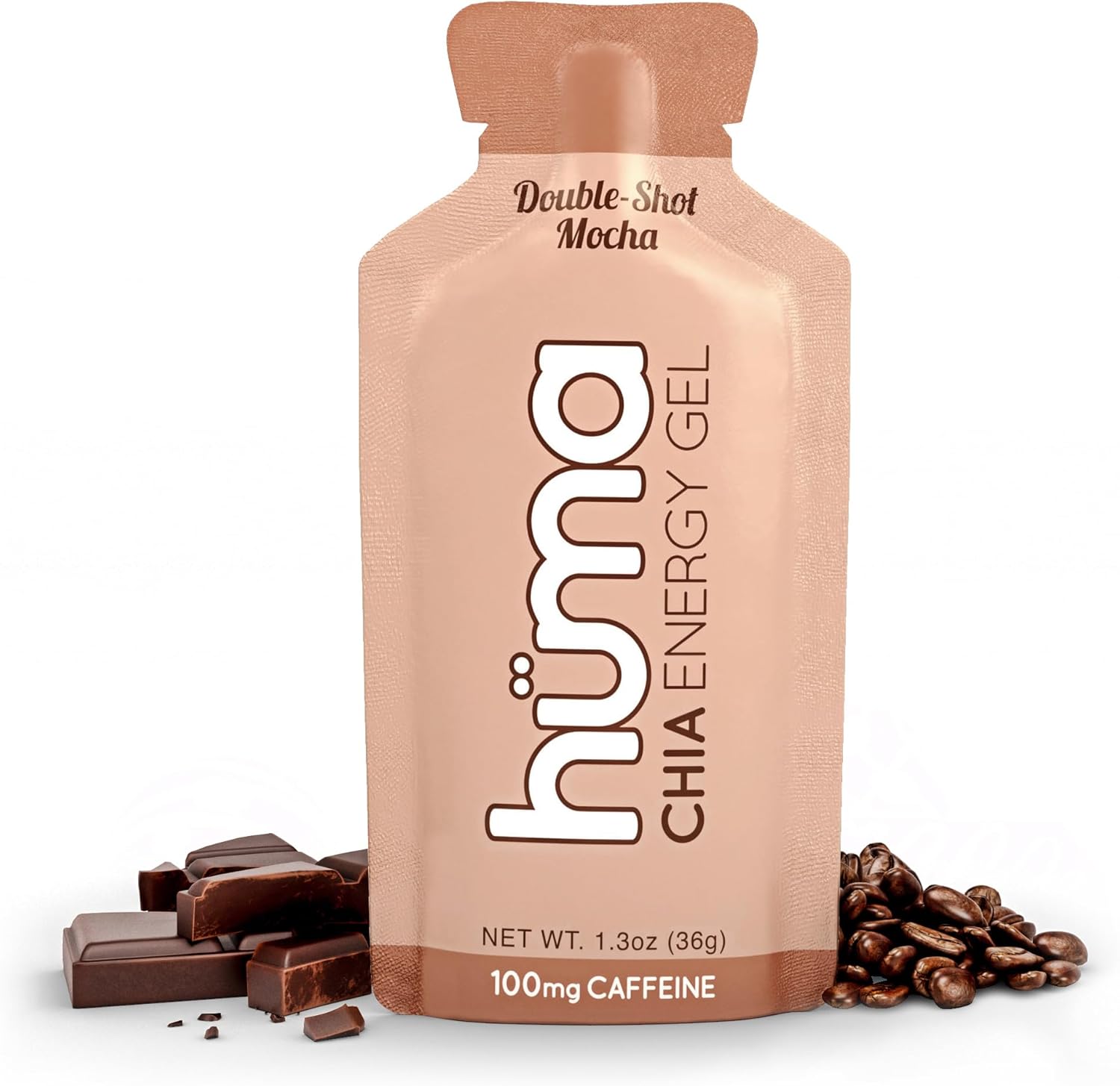 Huma Chia Energy Gel, Doubleshot Mocha, 24 Pack, 100mg Caffeine per Packet - Premier Sports Nutrition for Endurance Exercise
