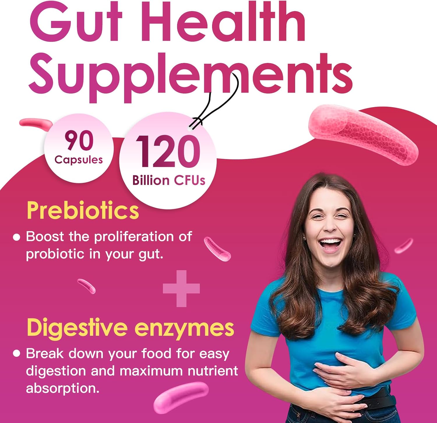 Probiotics for Women Digestive Health, Vaginal probiotics 120 Billion CFU 31 Strains with Digestive Enzymes & Prebiotics & D Mannose & Cranberry for Urinary Tract, 90 Capsules