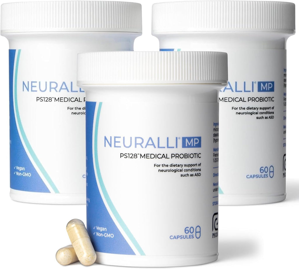 Bened Life Neuralli MP, Medical Food with PS128 for People with ASD and PD (90-Day Supply) - 3 Bottles (180 Capsules)