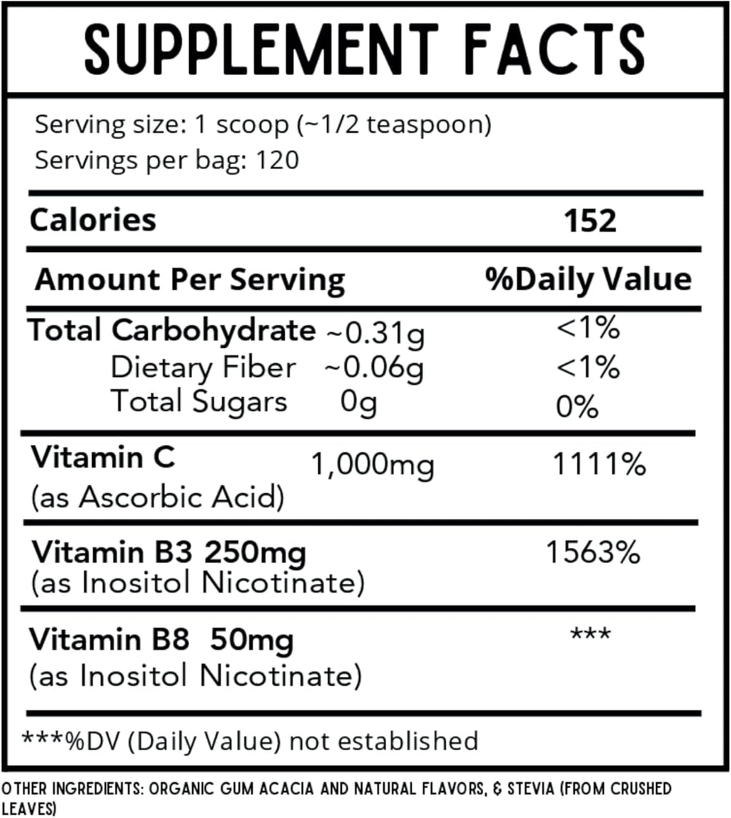 Kids Defense Powder | New Formula, Improved Flavor | Orthomolecular Dose of 1000 mg Vitamin C and 250 mg B3 | Pure, Corn Free, & GMO-Free | Cotton Candy Flavor | 120 Servings