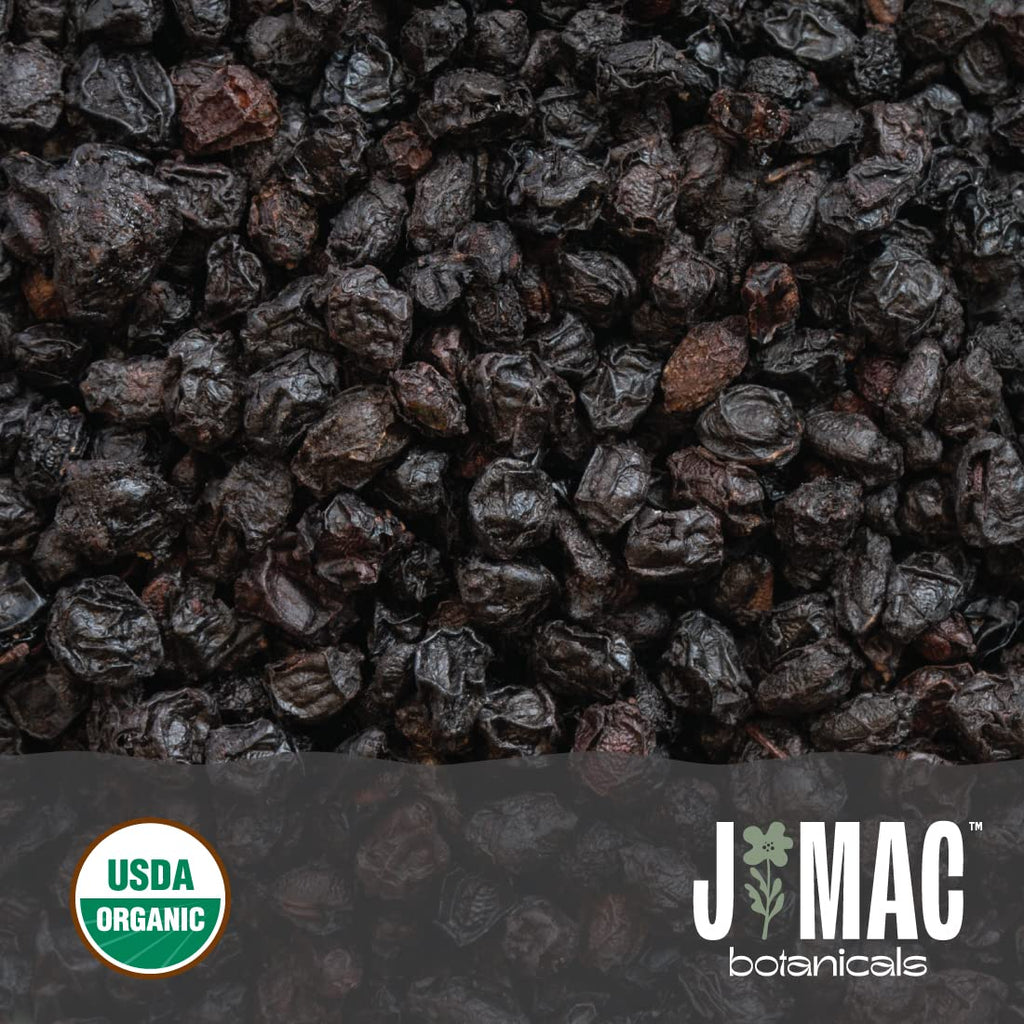 J Mac Botanicals Certified USDA - 100% Organic Dried Elderberries - 1lb Bulk - Non-Irradiated, Non-GMO, Whole Black Elderberry Immune Support - Raw Vegan Sambucus 1 Pound