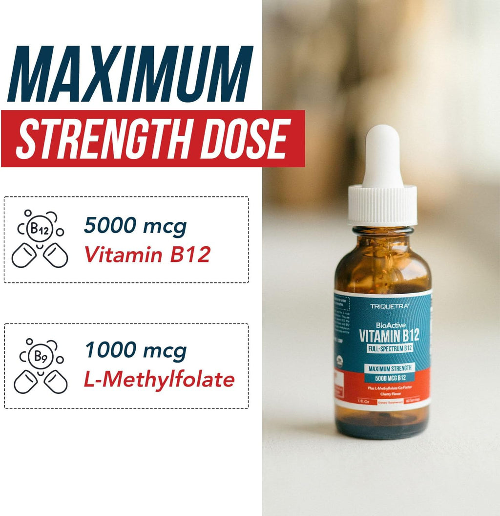 Organic Vitamin B12 - 5000 mcg, 3 BioActive Forms B12: Methyl B12, Adenosyl B12 & Hydroxy B12 - Plus L-Methylfolate Cofactor | Sublingual Form, Cherry Flavor, Vegan, Non-GMO (120 Servings - 2 Pack)
