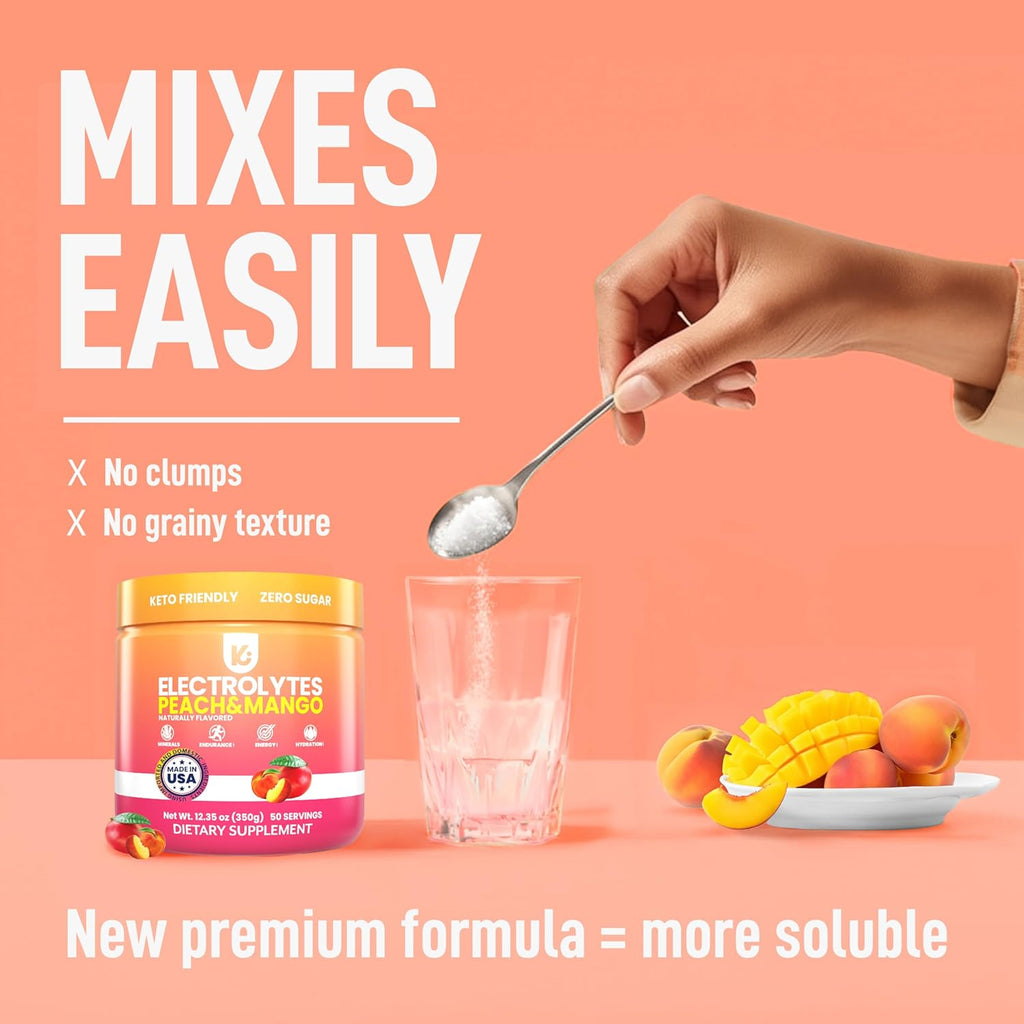 Keppi Electrolytes Powder – Peach Mango Flavor – No Sugar Hydration Supplement with Potassium, Magnesium, Sodium – 50 Servings – Keto, Vegan, Fasting-Friendly, Zero Calorie Electrolyte Drink