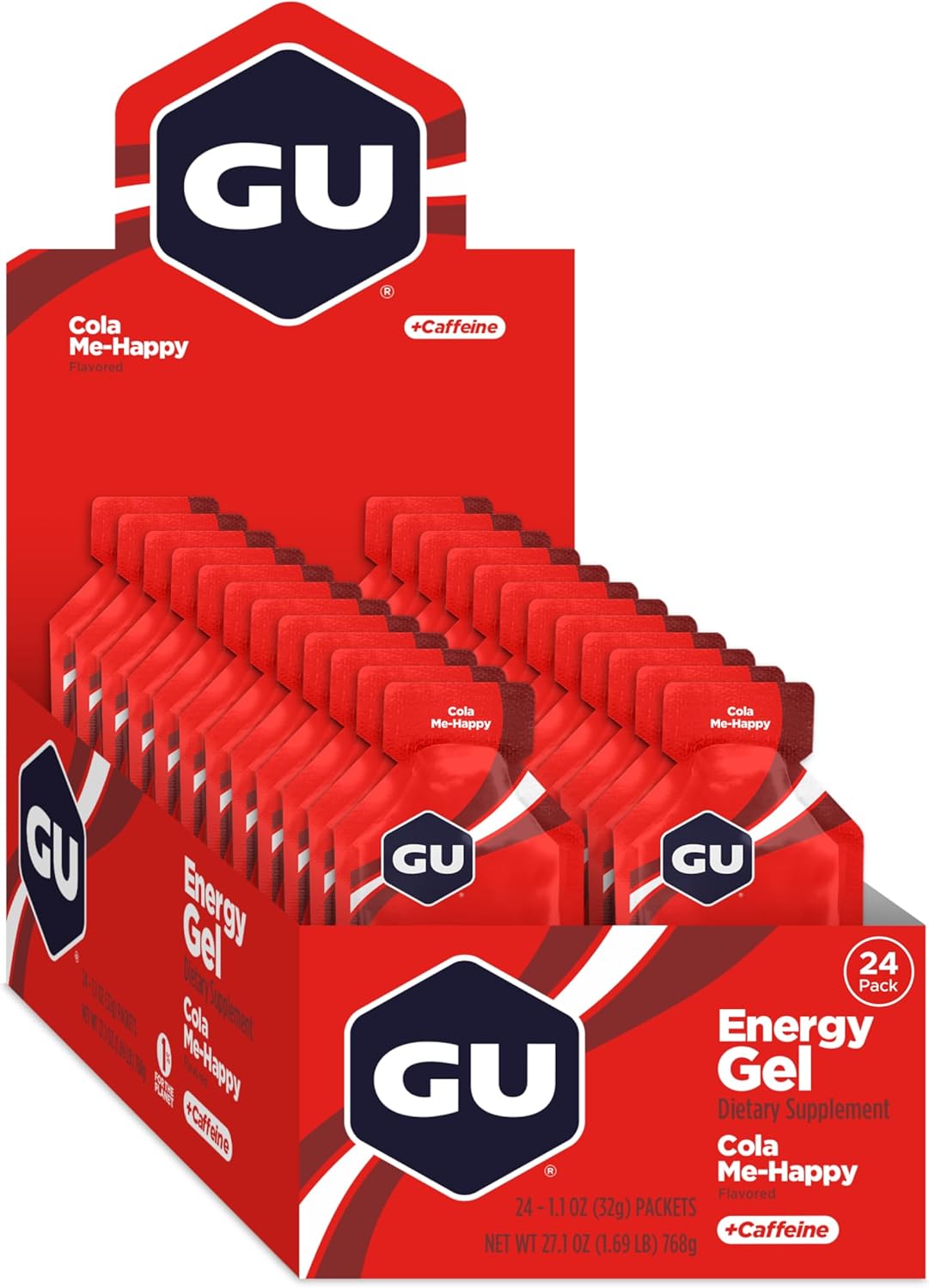 GU Energy Original Sports Nutrition Energy Gel, Vegan, Gluten-Free, Kosher, and Dairy-Free On-the-Go Energy for Any Workout, 24-Count, Cola Me-Happy