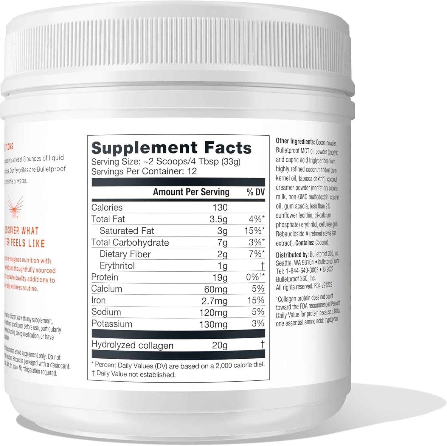 Bulletproof Chocolate Collagen Peptides Powder with MCT Oil, 14.3 Ounces, Grass-Fed Collagen Protein for Skin, Bone and Joint Support, Pasture Raised, No Added Hormones