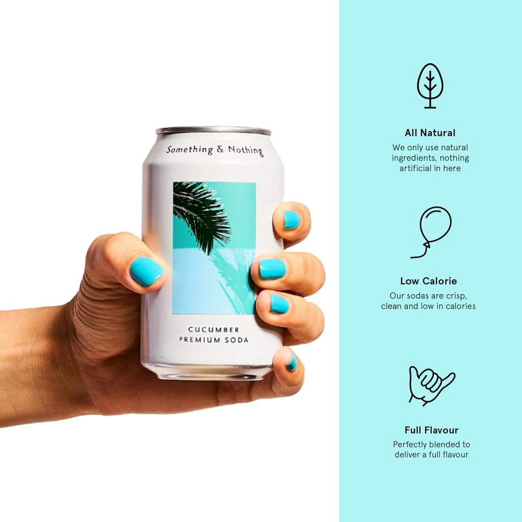 Something & Nothing Flavoured Sparkling Water - Lightly Carbonated, Full Flavoured with Added Grape & Lemon Juice | Vegan & Low Calorie Soda | 355ml Cans, Pack of 12 (Cucumber)