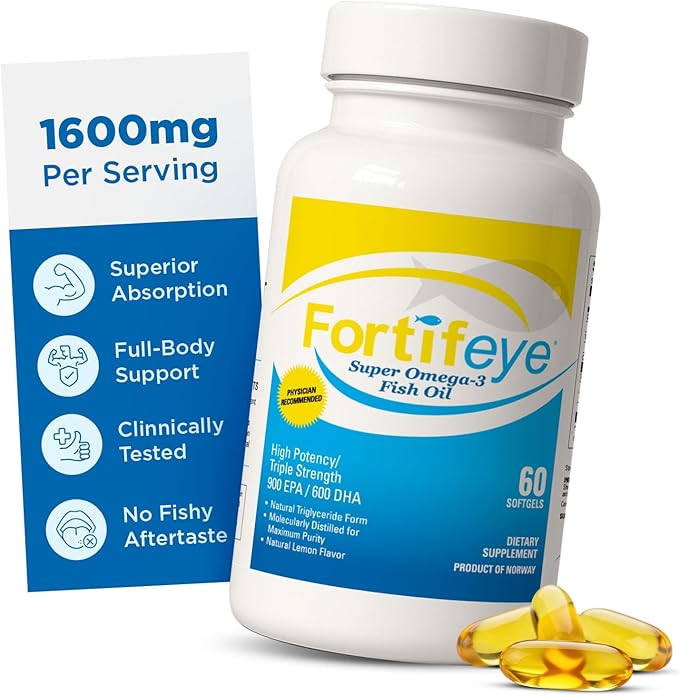 Omega 3 Fish Oil 60Count 1600 mg Made in Norway - High Potency Fish Oil Omega 3 Supplements Triglyceride Form with EPA and DHA Supplements for Women and Men No Fishy After Taste Natural Lemon Flavor