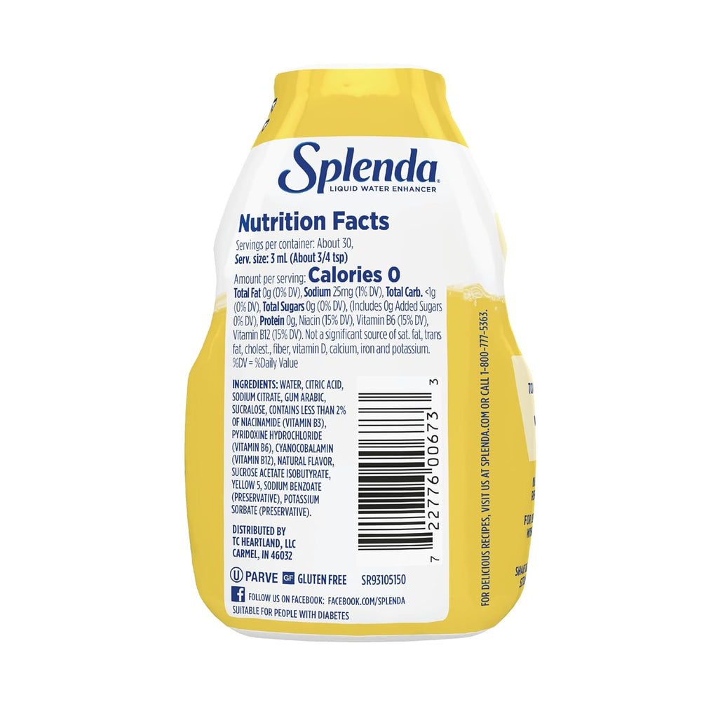 SPLENDA Liquid Water Enhancer Drops, Sugar Free, Zero Calorie, Natural Flavor, Concentrated Drink Mix, 3.11 Fl Oz Each Bottle (Lemonade, 2 Pack)