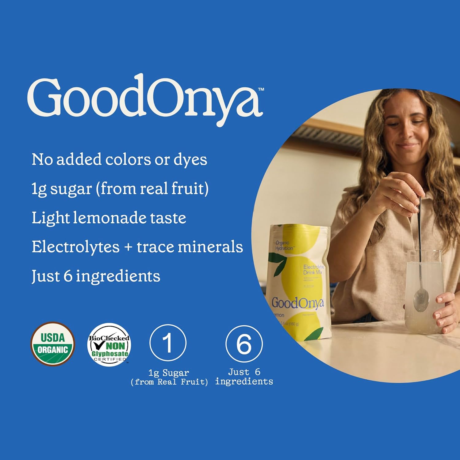 Organic Hydration Electrolyte Drink Mix, Certified Organic Hydration Powder, Non-GMO, Biochecked Glyphosate Free, Low Sugar, Lemonade Flavor, No Artificial Flavors, 20 Servings