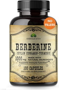Berberine Capsules Ceylon Cinnamon & Turmeric - Berberine HCL Dietary Supplement for Men and Women – Non GMO Berberine 1000mg – Ideal for Immune Support, Heart, Cholesterol Level