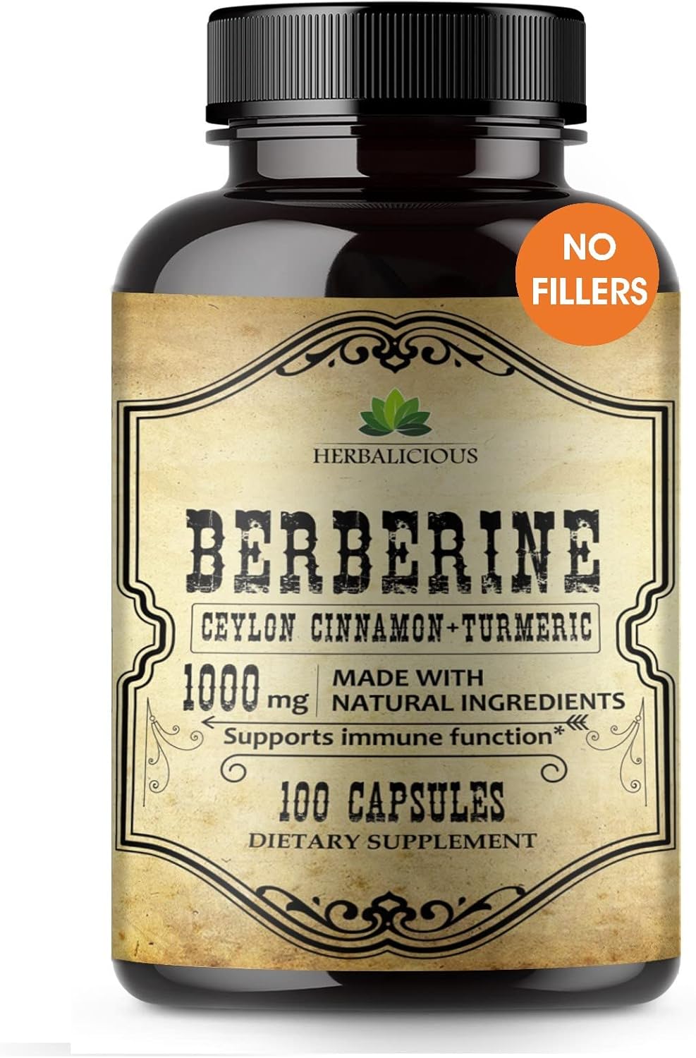 Berberine Capsules Ceylon Cinnamon & Turmeric - Berberine HCL Dietary Supplement for Men and Women – Non GMO Berberine 1000mg – Ideal for Immune Support, Heart, Cholesterol Level