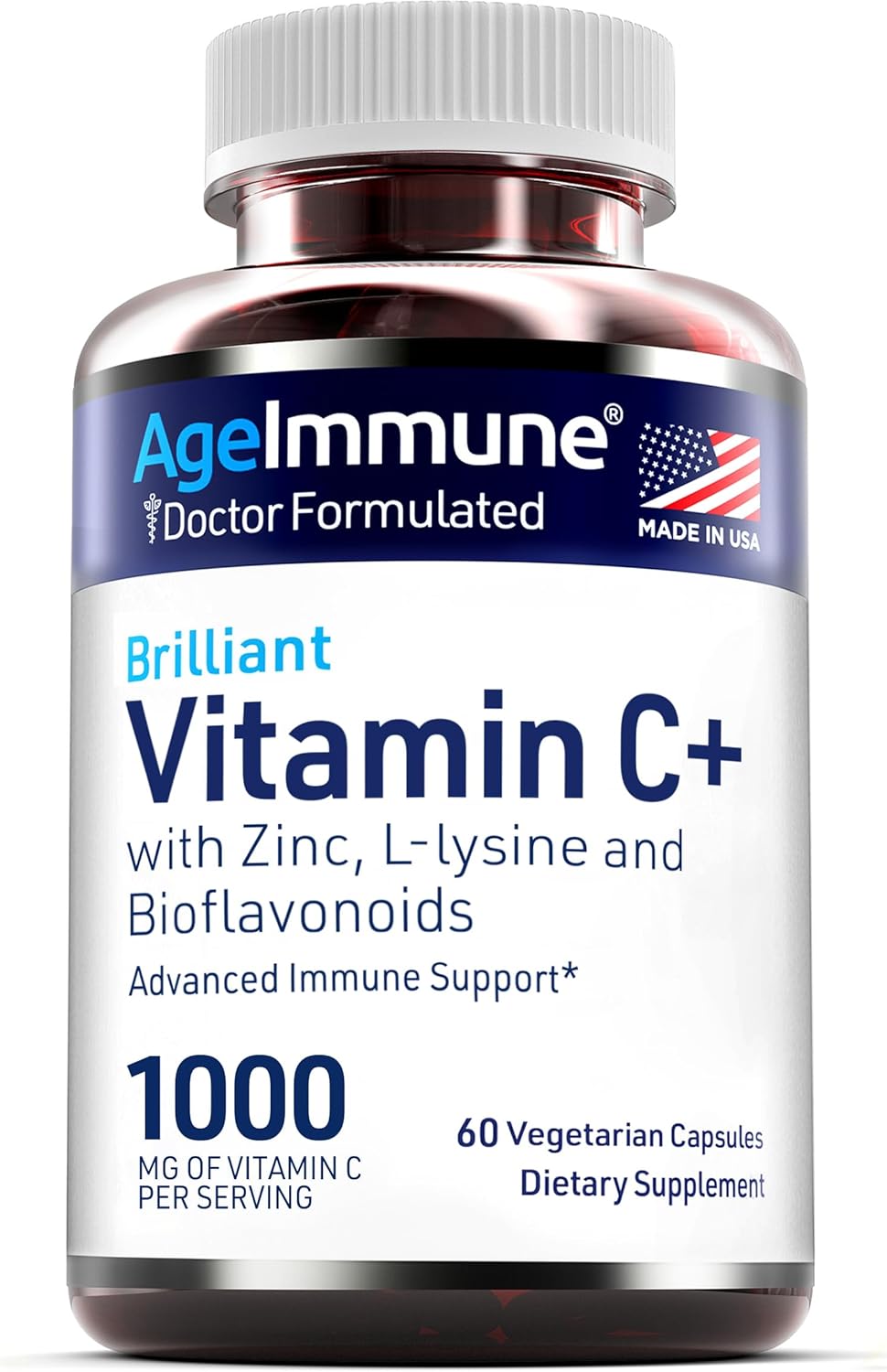 Vitamin C 1000mg Complex with L-Lysine 500mg, Zinc 12mg, Bioflavonoids 300mg. Doctor Formulated Magnesium Stearate Free Supplements for Healthy Immune System Support.(1)