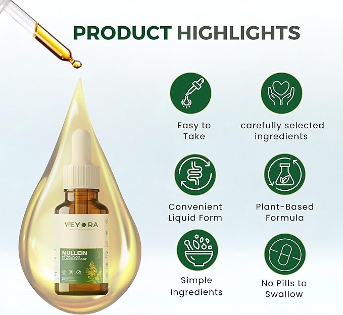 Mullein Leaf Drops with Astragalus & Licorice Root - 4 fl oz Liquid Supplement - Herbal Extract Drops - 1200mg Per Serving - Vegan, Non-GMO, Gluten Free - 120 Servings