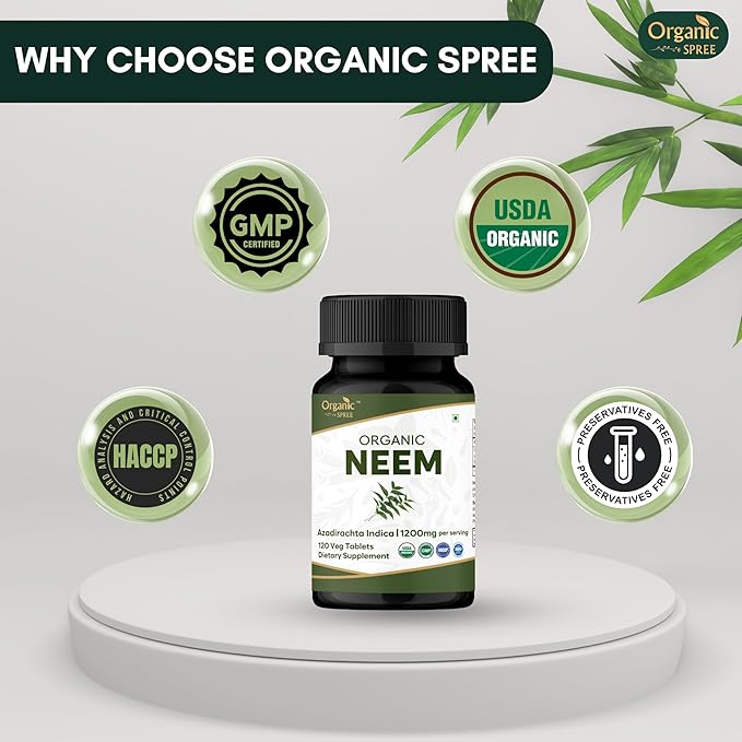 Neem 120 Tablets | Azadirachta Indica (Neem) | USDA Organic Certified | Healthy Skin and Detox* | Dietary Supplement - 120tab