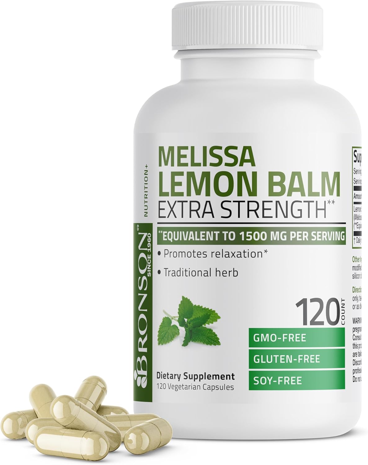 Bronson Melissa Lemon Balm Extra Strength, Non-GMO, 120 Vegetarian Capsules
