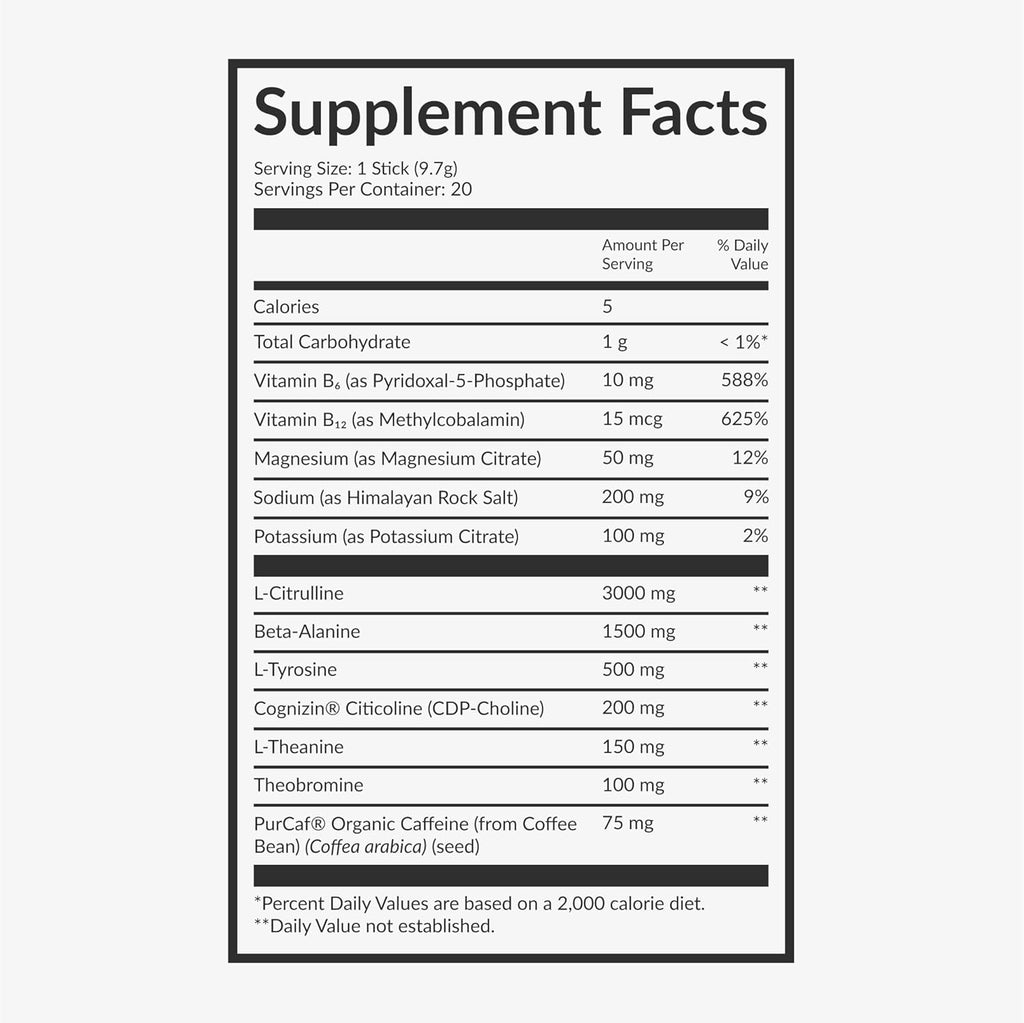 Beam Pre Workout Powder for Energy, Focus & Endurance – Natural Caffeine from PurCaf, Cognizin, Electrolytes, L-Citrulline, Beta-Alanine, L-Theanine – No Crash, Jitter-Free, 20 Serving Sticks