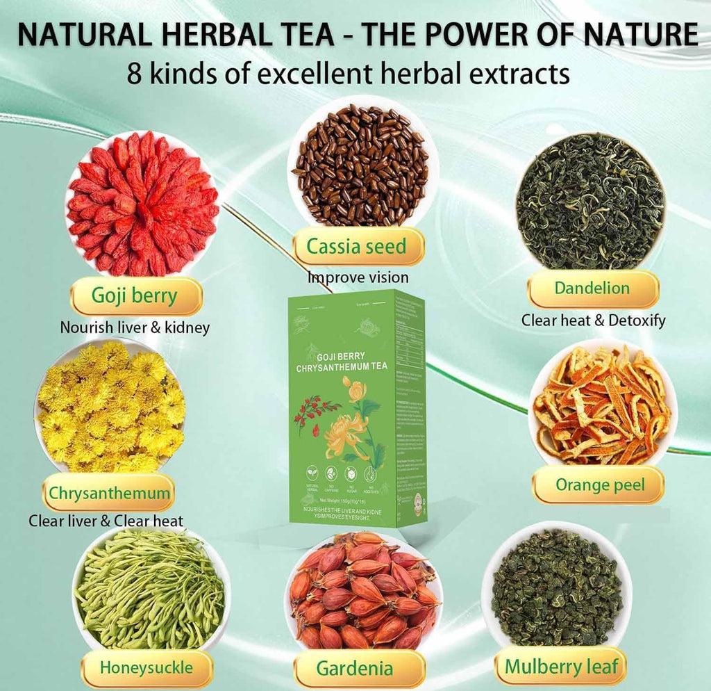 Liver Detox Herbal Tea, Goji Berry Chrysanthemum Tea, Liver & Kidney Cleanse Dandelion Wolfberry Tea, Chinese Chrysanthemunn Cassia Seed Tea Bags with Eight Herbal Ingredients(1Box/15 Bags)