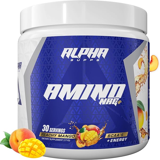 Alpha Supps Amino NRG+ BCAA Amino Energy Recovery Powder - Hydration Blend with Electrolytes - Focus Blend for Optimal Performance Support in Men & Women (30 Servings, Peachy Mango)