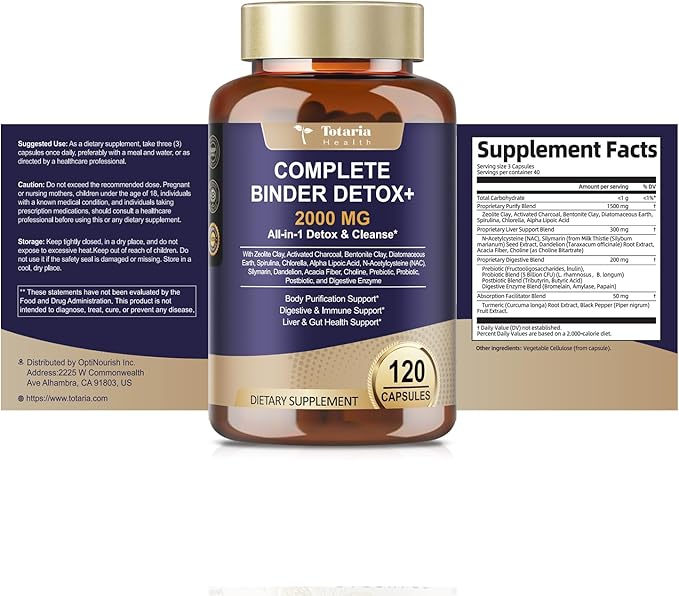 2Pack 2000MG Complete Binder Detox+ Activated Charcoal, Zeolite, Bentonite Clay, NAC, Milk Thistle, Probiotic, All-in-1 Detox & Cleanse Supplement, Liver & Gut Support, 240 Capsules