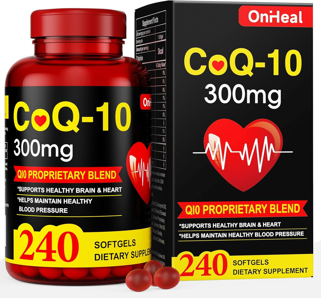 CoQ10 Supplement 300mg - Enhanced CoQ10 Nutritional Supplement with Coenzyme Q10 for Heart Health, Energy and Antioxidants - 240 Softgels