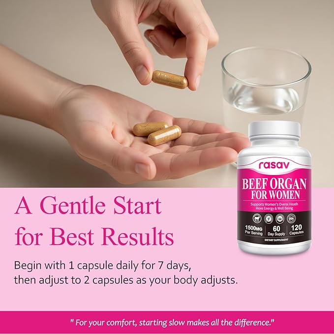Rasav 3 Pack Beef Organ Supplement for Women - Supports Hormone Balance, Ferritin & Energy Levels - Grass-Fed Beef Liver, Kidney, Heart, & More - 120 Capsules