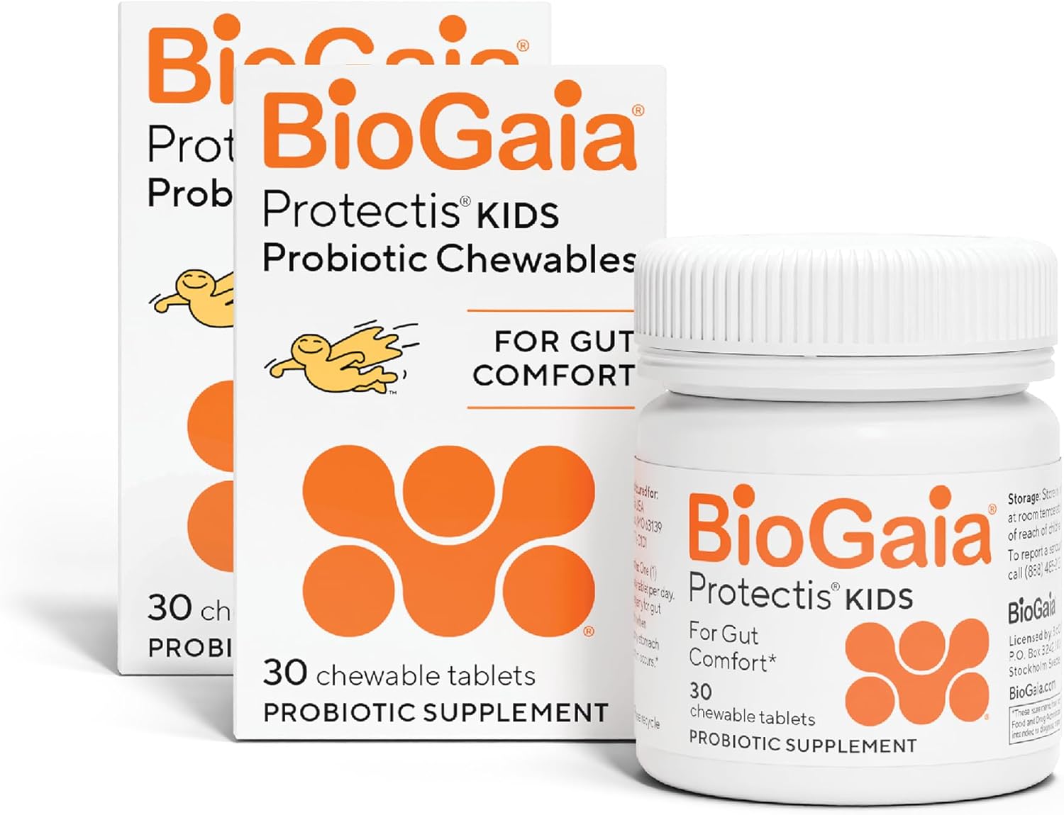 BioGaia Protectis Chewable Tablets for Toddlers, Kids, and Teens Occasional Stomach Pain, Constipation, Diarrhea, and Regularity, 30 Tablets, 2 Pack