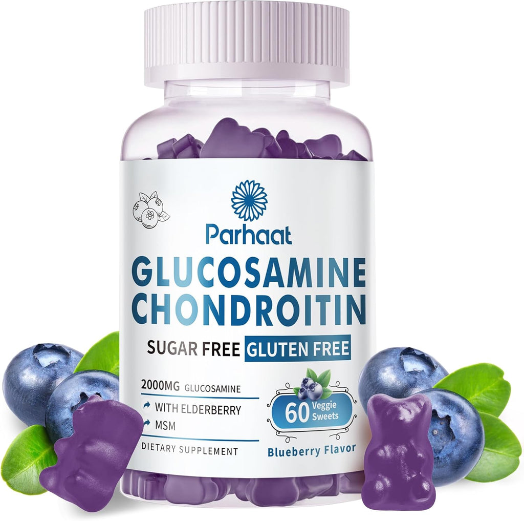 Glucosamine Chondroitin Gummies with MSM & Elderberry Extra Strength - Joint Support, Antioxidant Immune Support Supplement for Adults, Men & Women.Blueberry