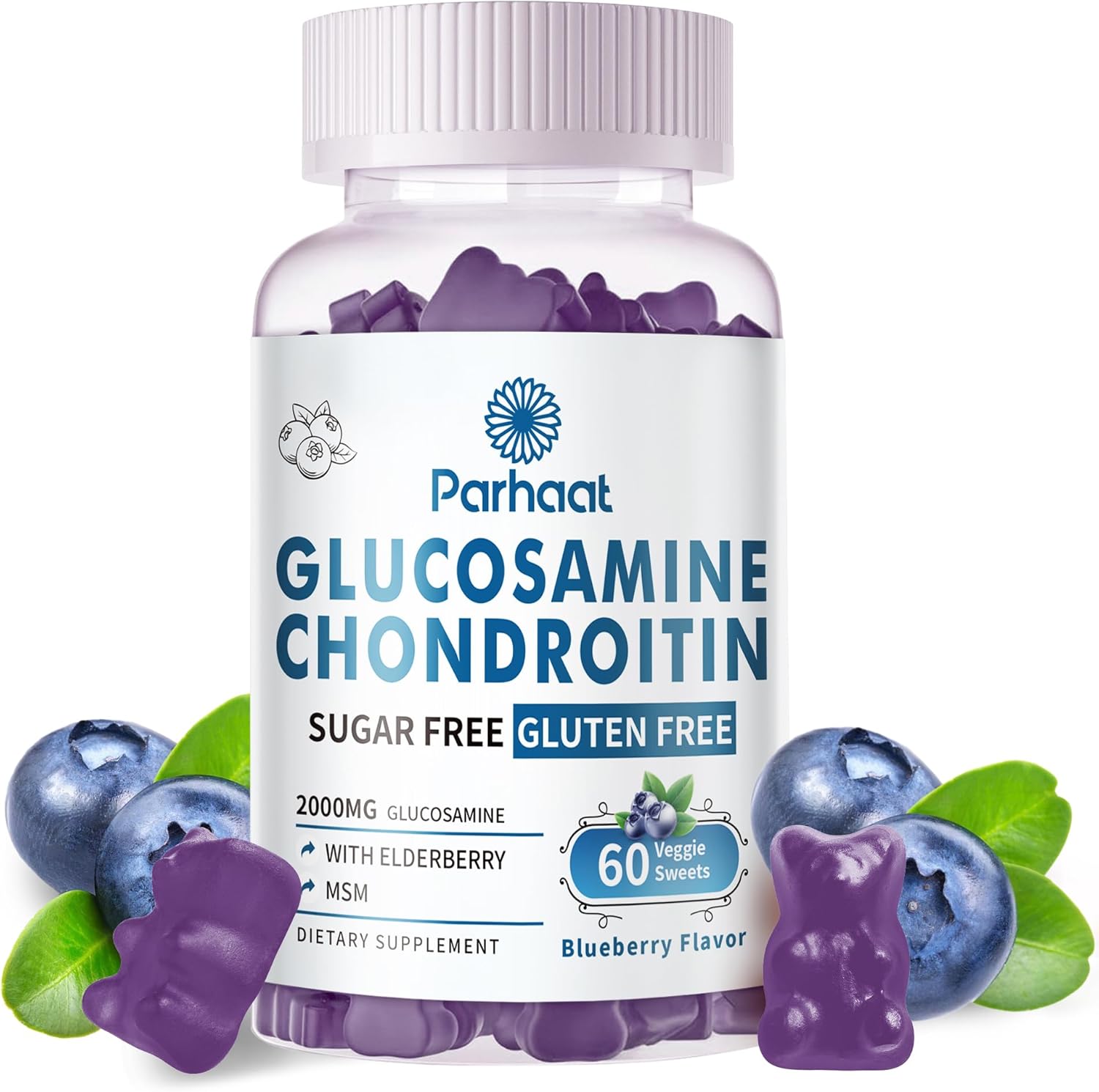 Glucosamine Chondroitin Gummies with MSM & Elderberry Extra Strength - Joint Support, Antioxidant Immune Support Supplement for Adults, Men & Women.Blueberry