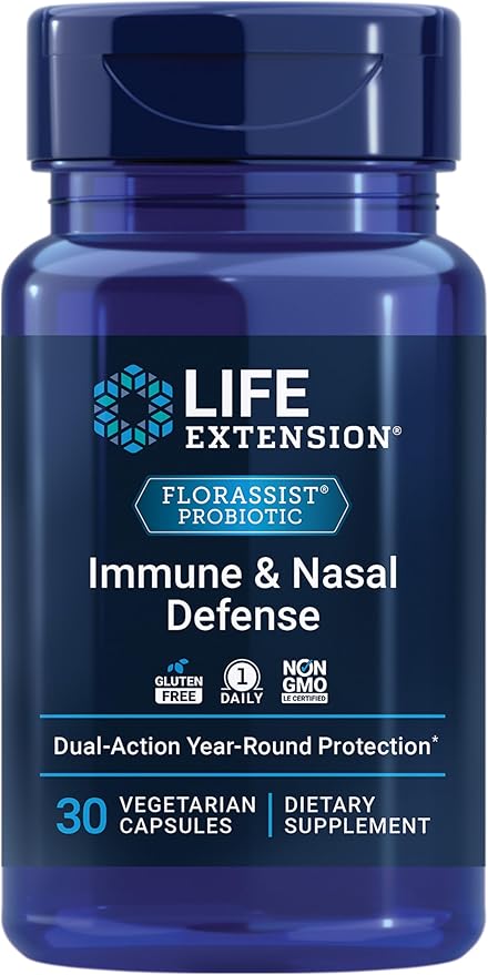 Life Extension FLORASSIST® Immune & Nasal Defense, L. rhamnosus CRL1505, Immune Response, Healthy Nasal Airflow, Seasonal Support, Gluten-Free, Non-GMO, 1 Daily, Vegetarian, 30 Capsules