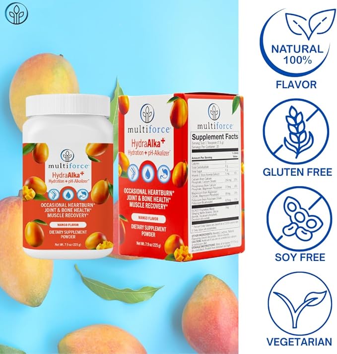 HydraAlka+ Premium Hydration Supplement | Alkalize & Hydrate with Electrolytes | Supports pH Balance, Non-Chronic Heartburn Relief, Muscle Recovery & Bone Health | 30 Servings, 3 Flavors