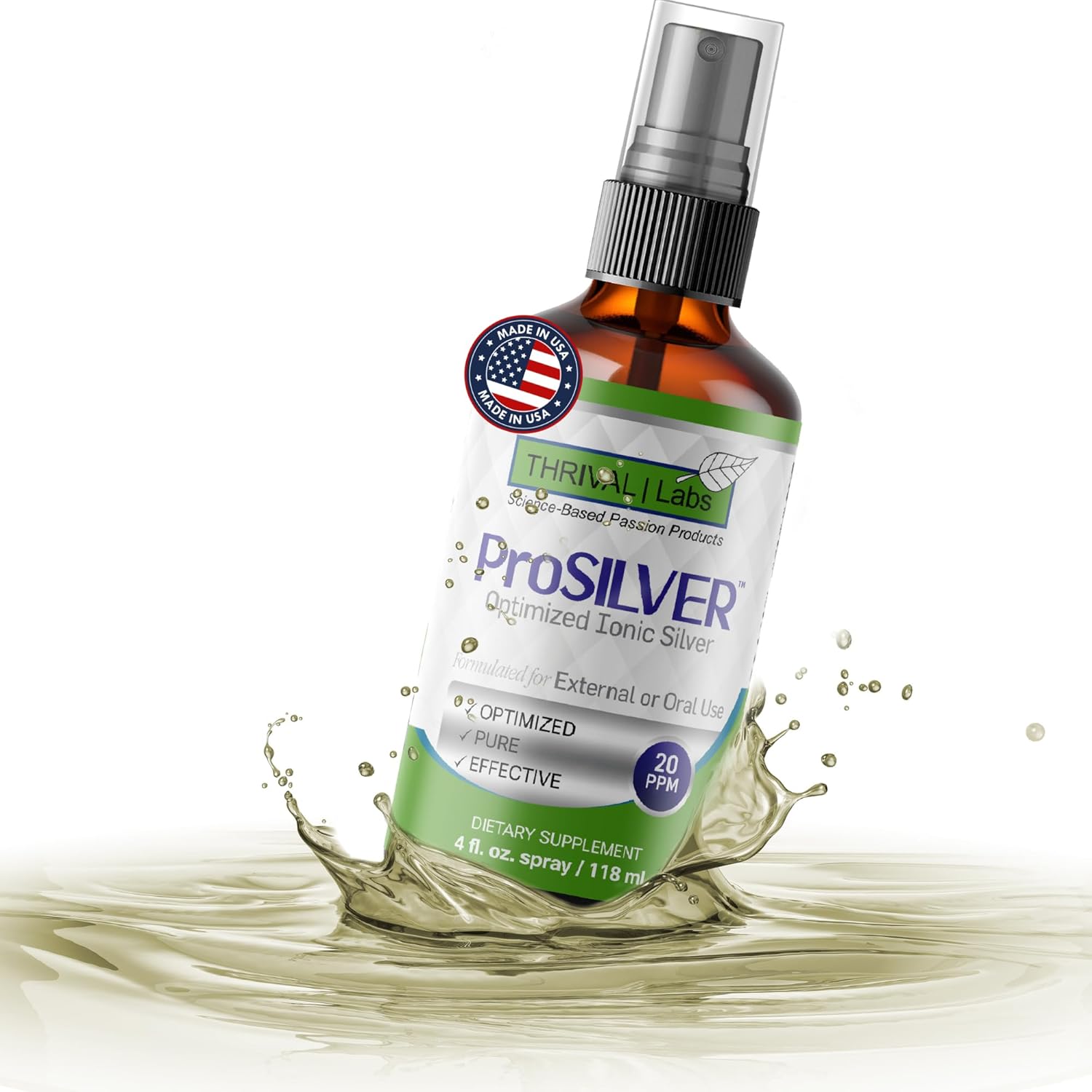 Ionic Colloidal Silver Spray 20 PPM Inmune Support Bioactive Supplement Liquid 4oz Organic Plata Coloidal